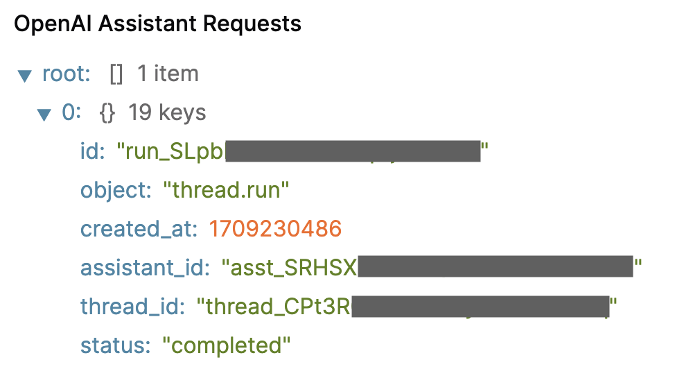OpenAI Assistants Request History